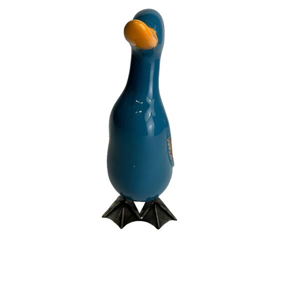 Folk Art Ceramic Blue Duck Figurine Yellow Beak Home Decor - Picture 4 of 8